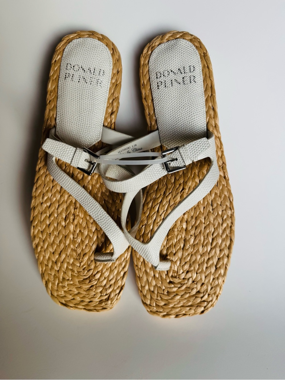 Donald J. Pliner White Braided Footbed Sandal with Buckle Detail